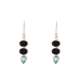 Sterling Silver Black Onyx & Blue Topaz Dangle Earrings